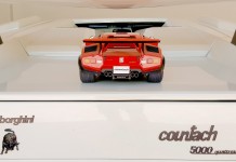 Image of ModelSpace 1:8 scale model Lamborghini Countach, on top of a real Countach, for a blog interview with ModelSpacer Allan Lambo