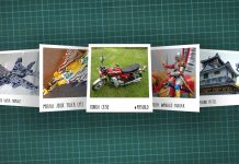 Image of scale modelling cutting board with polaroids of various scale models, as cover image for a blog about the ModelSpace October scale modeller of the month - Ian Ratliff.