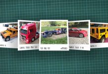 Image of scale modelling cutting board with polaroids of various scale models, as cover image for a blog about the ModelSpace January scale modeller of the month - Sascha Pflugmacher.
