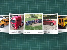 Image of scale modelling cutting board with polaroids of various scale models, as cover image for a blog about the ModelSpace January scale modeller of the month - Sascha Pflugmacher.