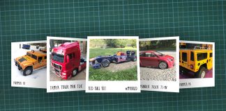 Image of scale modelling cutting board with polaroids of various scale models, as cover image for a blog about the ModelSpace January scale modeller of the month - Sascha Pflugmacher.