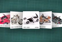 Image of scale modelling cutting board with polaroids of various scale models, as cover image for a blog about the ModelSpace May scale modeller of the month - Michal Chaniewski.