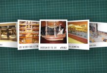Image of scale modelling cutting board with polaroids of various scale models, as cover image for a blog about the ModelSpace June scale modeller of the month - Bernd Peppmeier.
