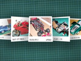 Image of scale modelling cutting board with polaroids of various De Agostini ModelSpace scale models, as cover image for a blog about the ModelSpace December scale modeller of the month - Roy Fitzsimmonds.