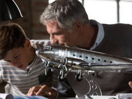 Image of a father and son building a ModelSpace Douglas DC3 scale model, as part of a blog about activities to do at home.