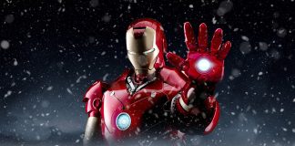 Image of Iron Man in the middle of a snow storm.