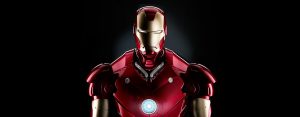Image of Iron Man standing straight and looking directly into the spectator's eyes. Only upper torso and head.