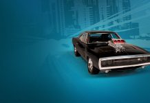 Image of a Dodge Charger muscle car model on a blue background