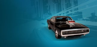 Image of a Dodge Charger muscle car model on a blue background